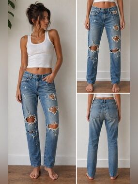Rag & Bone Boyfriend Jeans 25 Distressed Ripped USA Made Beckers Denim